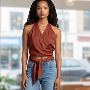 Express Women’s Wrap Halter Top Rust Red Size L